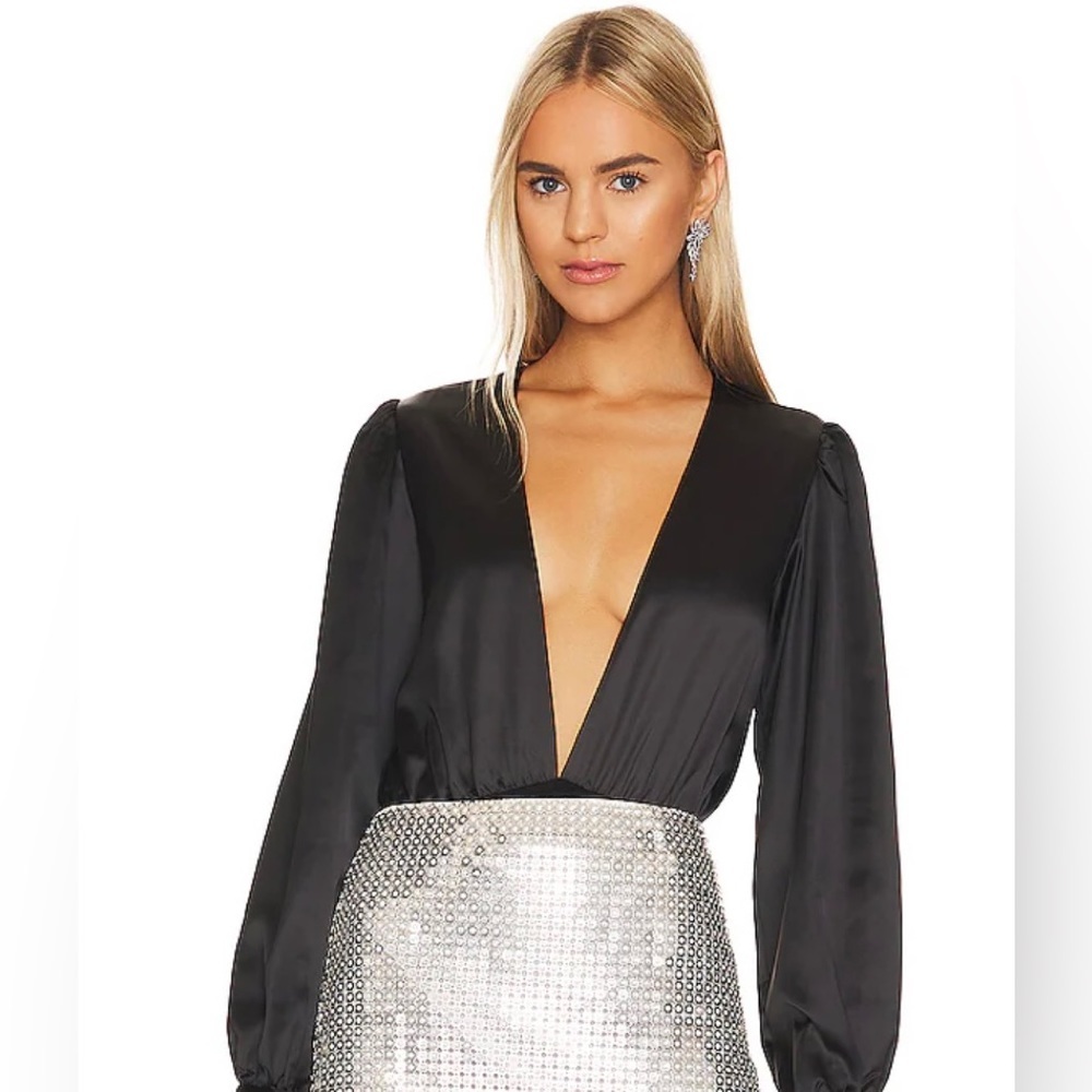 Revolve About Us Black Deep Neck Bodysuit